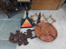 A Job Lot of Hand Carved Wood, Terracotta and Wall hanging