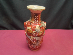 Royal Satsuma 1930s hand painted Moriage figural vase, nicely embossed 26 Cm. High