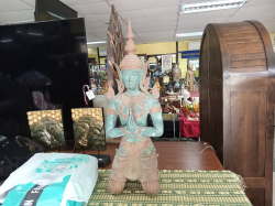 Thai Theppanom Gilded Bronze Sculpture, Temple Guard.  D.21 W.22 H.75 Cm. 