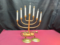 A Pair of Brass Candlesticks and Battery Tree Branch Candlestick W.32 H.43 Cm.
