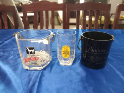 3 Pieces of White horse whiskey ice bucket, Suntory whiskey ice bucket, 
Suntory whiskey glass.
