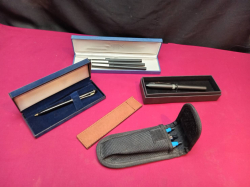 8 High Quality Pens with Belt case and A High Quality Pen and brown velvet pack in dark blue velvet case 