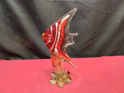 A limited edition red Murano fish (crack). W.10 H.23 Cm.