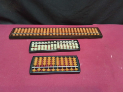 3 Different sized Chinese abacuses. L.15,19,39 Cm.