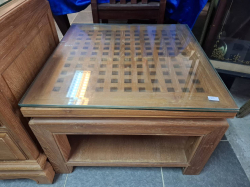 A Solid teak wood small glass top coffee table