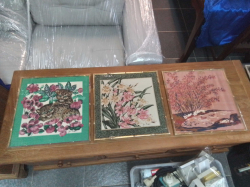 3 Jim Thompson Silk Scarfs on Framed. 42x42 Cm.