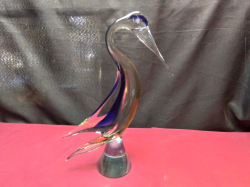 A beautiful mint condition Murano 33 Cm. High vintage glass meron sommerso hawd blown blue yellow gennine Murano stamp to base very rare.