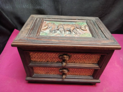 A Nice Hand Craft Jewelry Boxes made from Wooden and Bamboo with Copper Elephant on top . W.24 D.16 H.18 Cm.