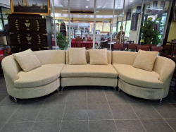 A Lovely Excelent Condition Beige Fabric Sofa Set  4 or 6 Seater Splits to 3 Pieces. All Cushions with Zips Length.
