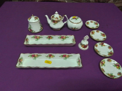 10 Small pieces of old Country Rose Pottery by Royal Doulton including a small tea pot 