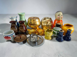 A job lot of mixed items of Altar table, ceramic vases, candle holders etc. 