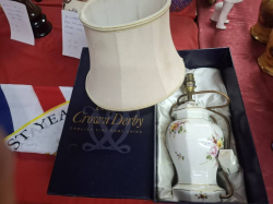 A Large and beautiful Royal crown Debby unusued in original box and elegant white shade Thai electric plug. W.26 cm H.46 cm