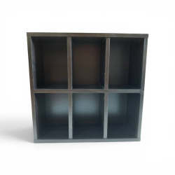  A dark oak colour wooden display shelf 6 panels size 50*46 cm. 
