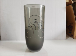 A Stunning Egizia Platino lead glass vase in black color frosted glass on lower part of vase. 12” Tall / 5” Dia made in Italy 