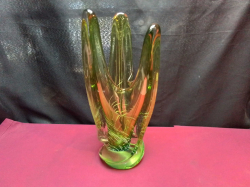 A special made heavy green Murano vase. W.15 H.34 Cm.