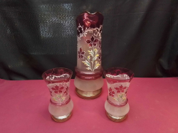 A vintage Bohemian cranberry glass pitcher set.Jug H.30 Cm.