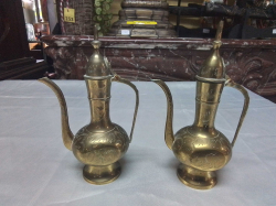 A Pair of Small  Brass Coffee Pots. W.10 H.18 Cm.
