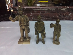 3 Brass Figures of Minors. H.10,12,15 Cm.