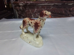 An Early Staffordshire Figure of a  Lurcher in Unusual Coloring.