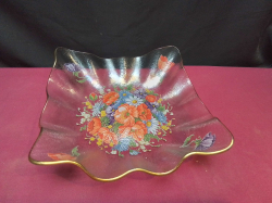 A Vintage Murano Art Glass, Tutti Frutti, Ruffled Edges and Gold Aventurine. L.24 H.7 Cm.