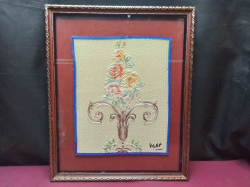 A Vintage Framed Needlework stylePastel Floral Bouquet of Flowers. W.40 H.49 Cm.