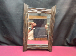 A Vintage Japanese, Forrest Bamboo Framed Mirror, 1960s. W.27 H.44 Cm.