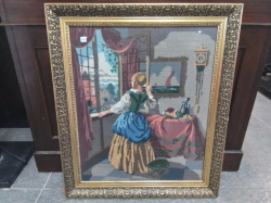 A Lovely Embroiderly of a Lady in a period Room. 58x68 Cm.