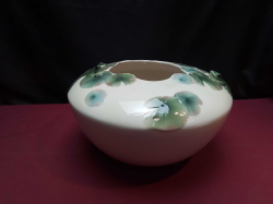 A Lovely Vase featuring 2 Frogs and Lotus leafs. W.29 H.14 Cm.