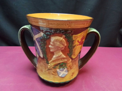 A Rare antique Royal Doulton 1937 George VI Queen Elizabeth Sm.loving cup. W.18 H.16 Cm.