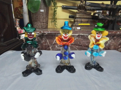 3 Murano Glass Clowns in TypicalVivid Colors. H.22 Cm.
