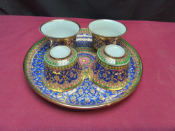 4 Thai Benjarong tea cups 1 minor chip and Tray w.21 Cm.