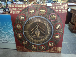 A Large Chinese/Thai Buddha and Sign of 12 Zadiac acrylic painting 3 panel togehter. Approx.100x101 cm