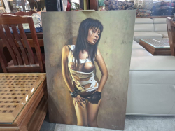 Oil painting on canvas of a semi naked girl. Approx. 70x100 cm