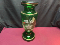 A large and beautiful Bohemia Czech green vase stamped 