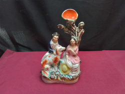 An Old Staffordshire Figure of A Couple and Huge Dog ( old Repair) W.15 H.25 Cm. 