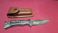 High quality design folding knife in leather case. 23 cm