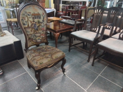 A Victorian side chair on cabriole legs with original needle point Upholstery 