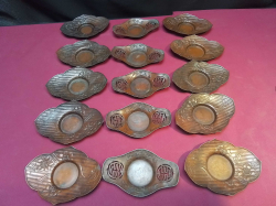 15 Antique Chinese Tin Tea Saucers, Qin-Dynasty Features Intricate Designs, Made from tin.