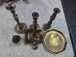 A Job lot of Brass Candle Sticks, etc.