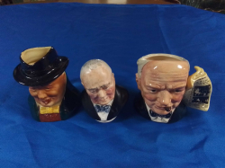 A Rare Royal Doulton small Character Jug of Churchill Dated 1981 and 2 other small figure of Churchill one by 