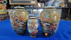 A good pair of Satsuma vases and antoher, around 20 cm