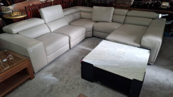 A high quality large leather L-Shape sofa included garnit/marble square shape coffee table. L.295 W.283 H.65 Cm.