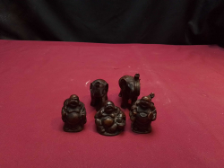A collection of 3 happy Buddha and  two figures Elephant 