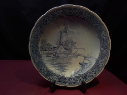very large Delft plate on stand Mark to base 12