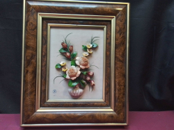 A Nice Capo di Monte China flowers in a Walnut frame figure 
H.34.3
W.29