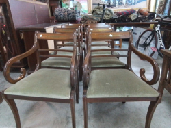 A Beautiful set of 8 Regency style Sabre let chairs with Brass inlay and nice green Velvet seat
