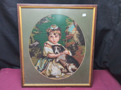 A lovely Tapestry of a young girl with dog 
H.55
W.48