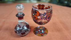 A Red glass scent bottle and a red goblet. W.8 cm H.14 cm