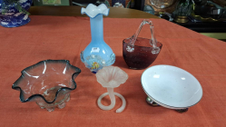 5 Various pieces of colour glass. W.11 cm H.21 cm
