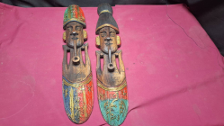 A Nice pair of old Indonesian Tribal wall masks handcrafted hardwood 46 cm high
